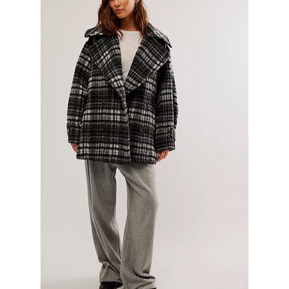 FREE PEOPLE Highlands Wool Peacoat Jacket Coat Salt & Pepper XS